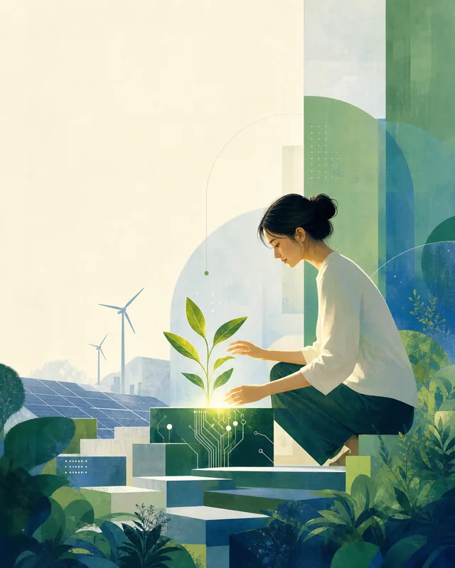 绿色可持续科技编辑插画案例